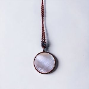 PRELOVED • mother of pearl rose gold tone minimalist pendant necklace